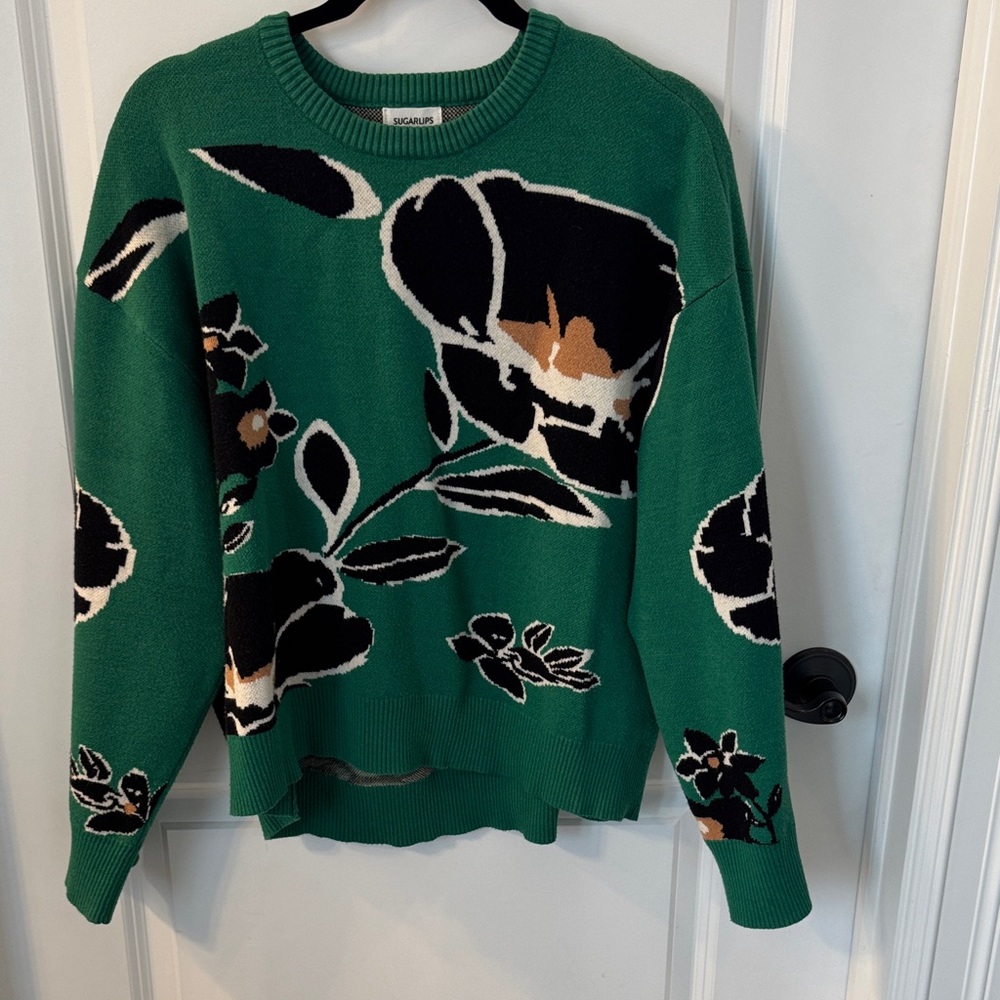 Green Floral Crew Neck Sweater
